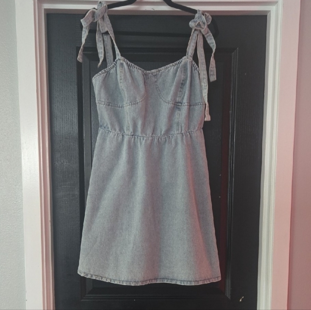 Giani Bernini Light Blue Denim Bustier Tie Strap Fit And Flare Dress Size XL